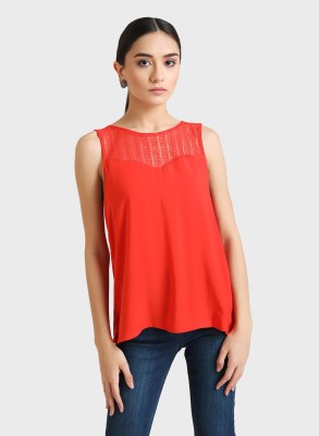 KAZO Formal Solid Women Red Top