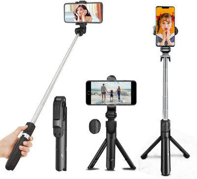 G2L Bluetooth Mini Selfie Stick FOr Video Making And Photoshoot Bluetooth Selfie Stick(Black, Remote Included)