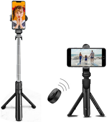G2L 2 in 1 Extendable Selfie Stick Tripod with Detachable Bluetooth Wireless Remote Monopod, Tripod(Black, Supports Up to 1500 g)