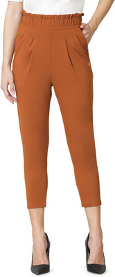 VAN HEUSEN Athleisure Peach Finish And Pleated Front Regular Fit Women Brown Trousers
