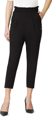 VAN HEUSEN Athleisure Peach Finish And Pleated Front Regular Fit Women Black Trousers