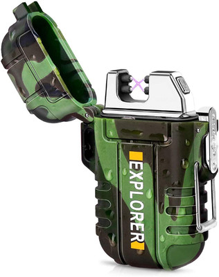 Viraan EXPLORER Waterproof Flameless Electric Lighter-Dual Arc Plasma Beam Lighter-USB Rechargeable-Windproof-No Butane-Ideal Lighter for Indoor and Outdoor Activities Cigarette Lighter(ARMY GREEN)