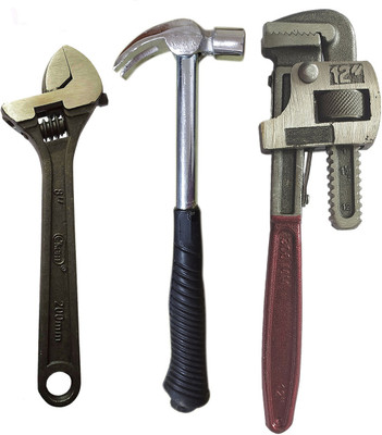 DUMDAAR Heavy duty 12inch Pipe Wrench 10inch Claw hammer and 8inch Adjustable Wrench (Pack of 3) Heavy duty 12inch Pipe Wrench 10inch Claw hammer and 8inch Adjustable Wrench (Pack of 3) Single Sided Pipe Wrench(Pack of 3)