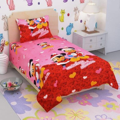 ANJAL 180 TC Polycotton Single Printed Flat Bedsheet(Pack of 1, Pink & Red)