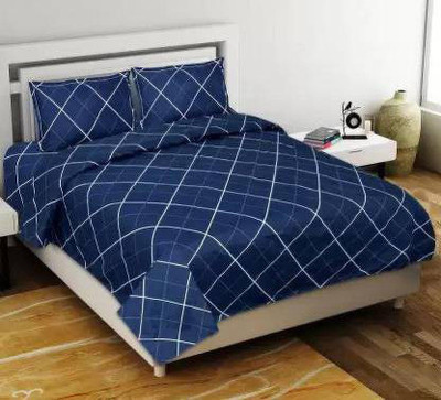 Manish Creation 180 TC Polycotton Double Checkered Flat Bedsheet(Pack of 1, Blue)