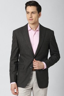PETER ENGLAND Checkered Single Breasted Casual Men Blazer(Black)