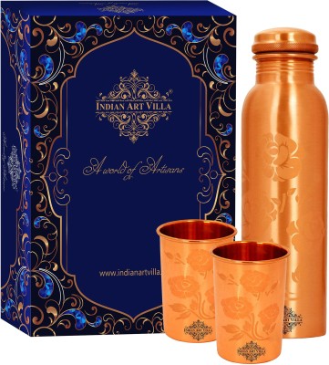 IndianArtVilla Pure Copper Gift Set of Seamless Design 1 Bottle & 2 Glass With Royal Gift Box 1000 ml Bottle(Pack of 3, Brown, Copper)