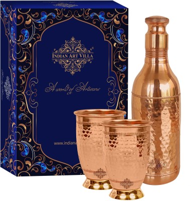 IndianArtVilla Pure Copper Drinkware Gift Set of Cocktail Design Bottle & 2 Glass With Gift Box 1500 ml Bottle(Pack of 3, Brown, Copper)
