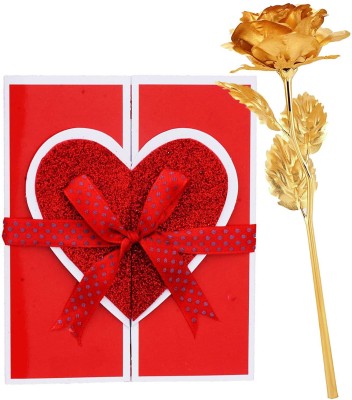Gaurangi I Love You Greeting Card With Artificial Golden Rose Gift Set / Valentines Day Gift For Husband/ Wife/ Girlfriend/ Boyfriend Greeting Card(Red, Pack of 1)