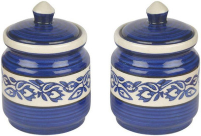 T R Creation Ceramic Pickle Jar  - 600 ml(Pack of 2, Blue)