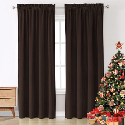 Linen Basics 155 cm (5 ft) Velvet Blackout Window Curtain (Pack Of 2)(Plain, Brown)