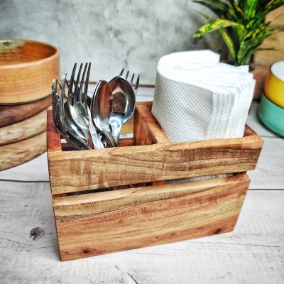 Shoppers Shack Empty Cutlery Holder Case(Wooden  Holds 20 Pieces)