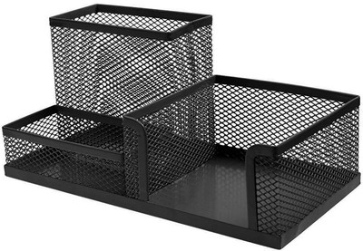 Leplion 3 Compartments Metal Stationary Storage Desk Organizer Box with Compartment(Black)