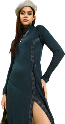 Style Quotient Women Sweater Green Midi/Calf Length Dress