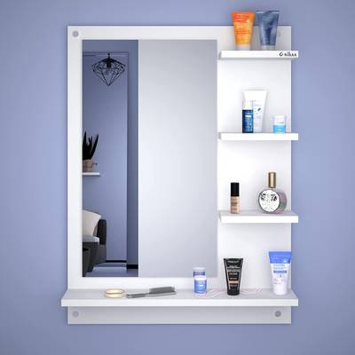 Anikaa Mavis Dressing Wall Mirror with Shelves/Wall Hanging Dressing Mirrors with Shelf for Living Room Bedroom/Wall Mounted Dressing Mirror for Wall Decor (White) Engineered Wood Dressing Table