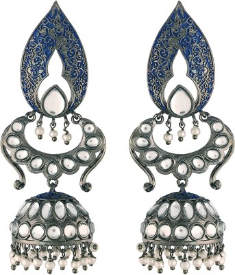 I Jewels 18K Silver Oxidised Traditional Meenakari Kundan & Stone Studded Jhumka Earrings Alloy Jhumki Earring
