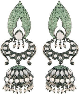 I Jewels 18K Silver Oxidised Traditional Meenakari Kundan & Stone Studded Jhumka Earrings Alloy Jhumki Earring
