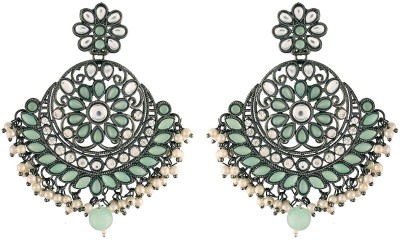I Jewels 18K Silver Oxidised Traditional Kundan & Stone Studded Chandbali Earrings Alloy Earring Set