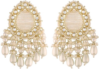 I Jewels 18k Gold Plated Traditional Kundan Studded Pearl Drop Earrings Alloy Jhumki Earring