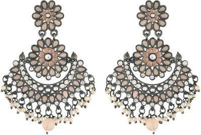 I Jewels 18K Silver Oxidised Traditional Meenakari Kundan & Stone Studded Chandbali Earrings Alloy Earring Set