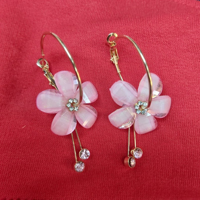 BlueShine Korean Pink Floral Earrings for Women Girls western Trendy Party Wear Stylish Alloy Drops & Danglers