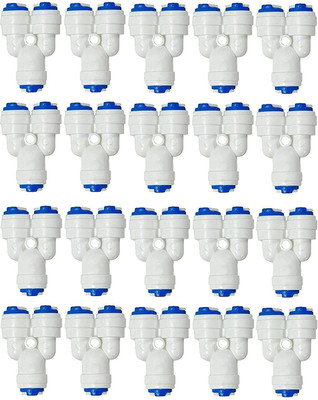 Sauran 1/4 Inch (6mm) 3 Way Quick Connect Push Fit type Y Shape Connector for RO Water Purifier Tube Fitting (Pack of 20 Pcs.) Hose Connector