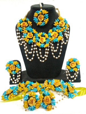 CRAFTCREATION Fabric Yellow, Turquoise Jewellery Set(Pack of 1)