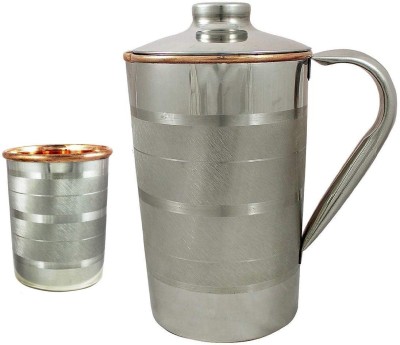 RAGHAV 1.5 L Water 1500 L Water COPPER JUG 1500 ML WITH COPPER GLASS COMBO (STEEL COATED) PITCHER COMBO Pitcher (Copper, Stainless Steel, Pack of 2) Jug(Copper, Steel)