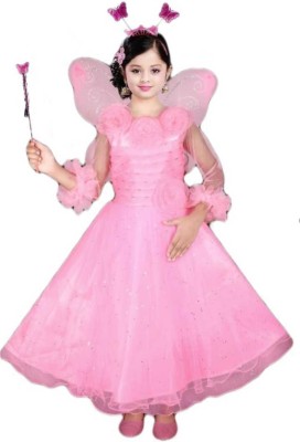 RB Fashion Girls Maxi/Full Length Party Dress(Pink, Full Sleeve)