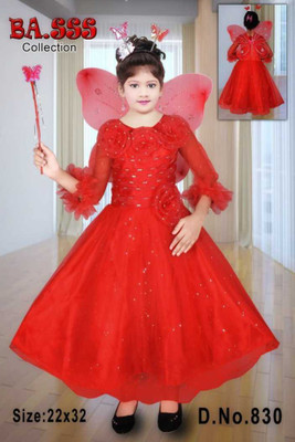 RB Fashion Girls Maxi/Full Length Party Dress(Red, Full Sleeve)