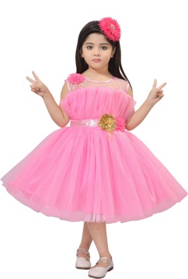 JELLY GARMENTS Girls Calf Length Festive/Wedding Dress(Pink, Sleeveless)