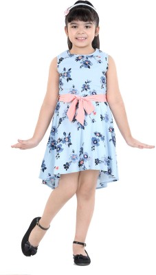 naughty ninos Girls Midi/Knee Length Casual Dress(Light Blue, Sleeveless)