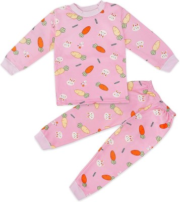 Mahi Fashion Kids Nightwear Girls Printed Fleece Blend(Pink Pack of 1)