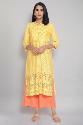 Aurelia Women Printed Straight Kurta(Yellow)