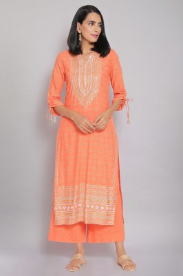 Aurelia Women Embroidered Straight Kurta(Orange)