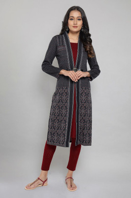 Aurelia Women Geometric Print Straight Kurta(Grey)