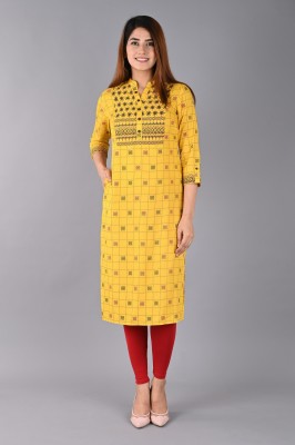 Anutarra Women Printed Straight Kurta(Yellow)