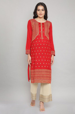 Aurelia Women Printed Straight Kurta(Red)