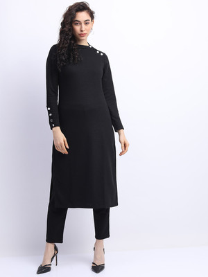 Vishudh Women Solid Pathani Kurta(Black)