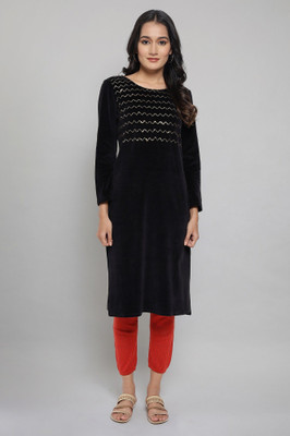 Aurelia Women Embellished Straight Kurta(Black)
