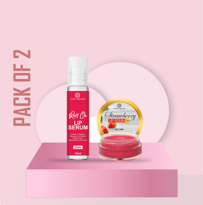 Pink Square Roll On Lip Serum, Strawberry Lip Scrub Combo Pack Of 2 Fruity(Pack of: 2, 2 g)