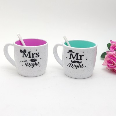 Art N Soul Gifts set Of Coffee mug Melamine cup for Tea,Coffee,Milk,Cappuccino, hot chocolate pack of 2 | Mr. and Mrs. Right printed Gift for Valentine Day, Anniversary, Couple, Boyfriend, Husband and Wife, fiance and fiancee, Girlfriend tea Melamine coffee Melamine Coffee Mug(350 ml, Pack of 2)