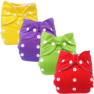 MOM'S PRIDE Reusable Solid Pocket Cloth Diapers Without Inserts Pack of 4 (Multicolor)