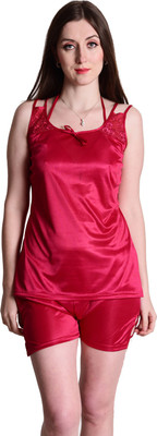 SENSLIFE Women Solid Red Top & Shorts Set