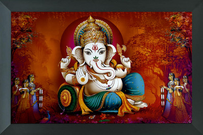 FRIZZY ARTS ganesh ji | ganesh ji photo frame | ganesh ji paintings Digital Reprint 14 inch x 20 inch Painting(With Frame)