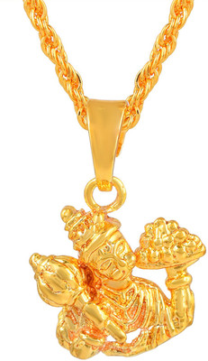 morir 1 Micron Gold Plated Flying Lord Hanuman Carrying a Mac/Gandhamardan Mountain Pendant Chain Necklace Religious Jewellery For Men/Women Gold-plated Brass Pendant