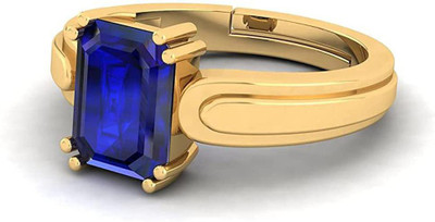 Chopra Gems A+ Quality Natural Blue Sapphire Neelam Ring for Women & Men {Lab - Certified} Brass Sapphire Gold Plated Ring