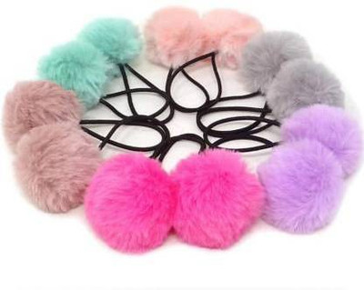Savitri Fur Pom Pom Ball Hair Tie Rope Rubber Bands Elastic Ponytail Holders 12pc(random colour ) Rubber Band(Pack of 12)