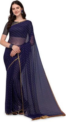 Parmila Fashion Embellished Bollywood Chiffon Saree(Dark Blue)