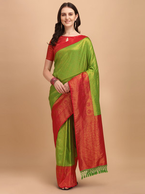 Homigoz Woven Banarasi Nylon Saree(Pink, Light Green)